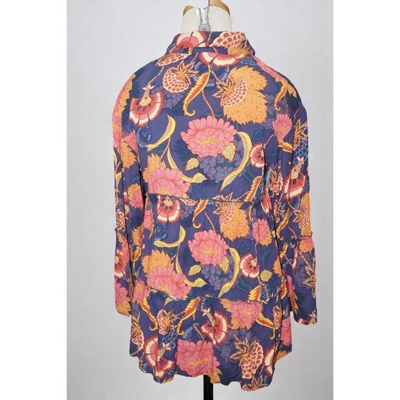 Jamsé Boho Floral Tunic Top – Handcrafted India – Purple Pink Orange Peasant - Picture 5 of 6